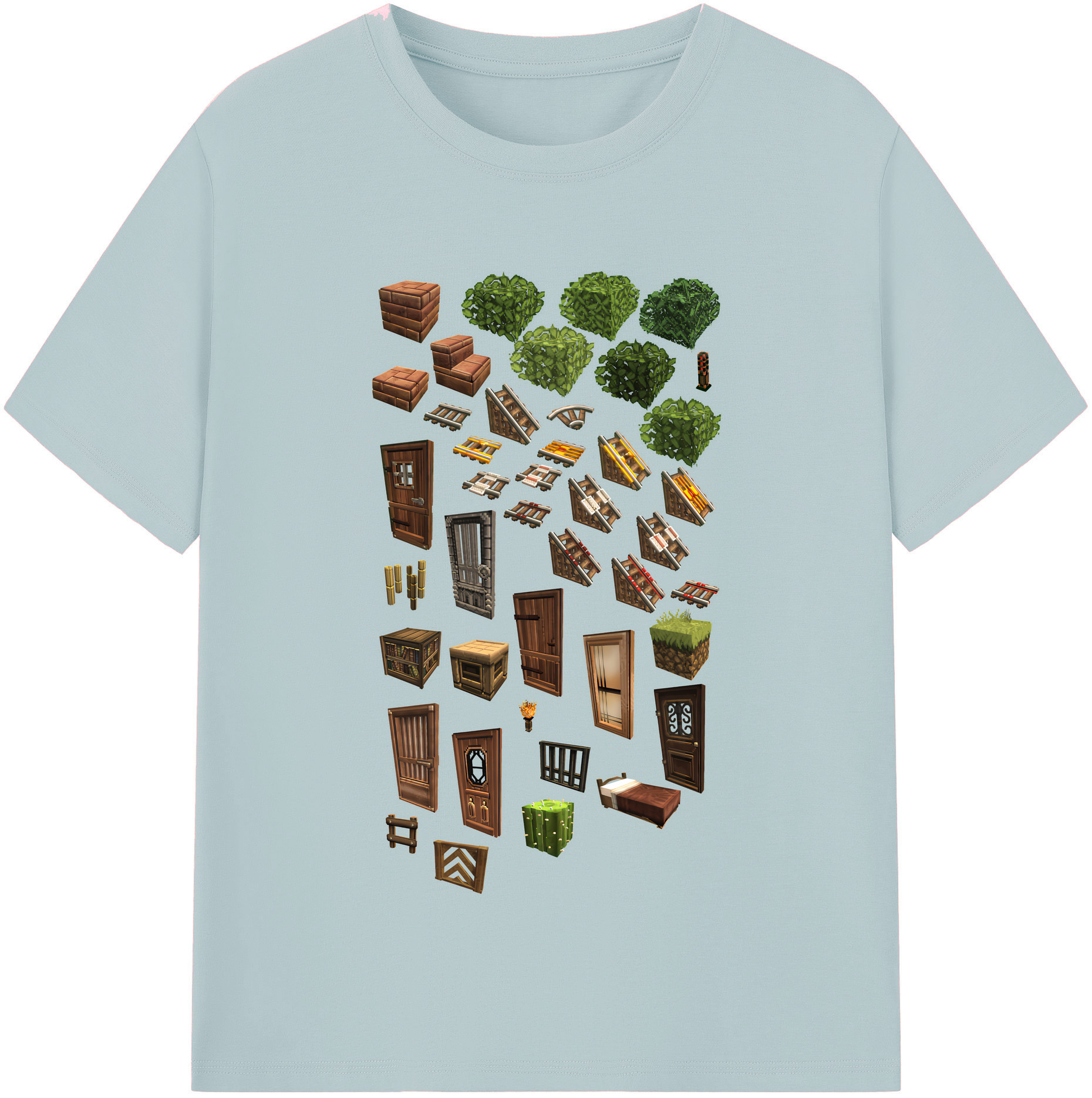 （画像用） マインクラフト ブロックの世界 Minecraft MC Block world 綿100％半袖Tシャツ（フロントプリント）